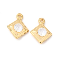 Прозрачный Латунь стекло амулеты, ромб, без никеля , реальный 18 k позолоченный, прозрачные, 12x10x4 мм, отверстие : 1.2 мм
