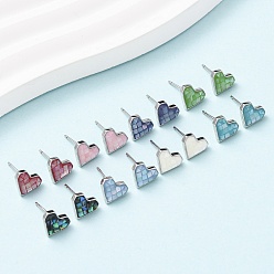 Платина Серьги-гвоздики в форме сердца из латуни и эмали, с ракушками и булавками из стерлингового серебра, долговечный, без кадмия, без никеля и без свинца, платина, 8x9 мм