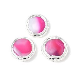 с Покрытием Серебра Гальванизированные натуральные полосатые агаты/полосатые агаты, окрашенная и подогревом, плоско-круглые, красно-фиолетовые, со серебряным покрытием, 16~17x4.5~7 мм, отверстие : 0.7 мм