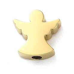 Настоящее золото 18K Ионное покрытие (IP) 304 бусины из нержавеющей стали, вырезанные лазером, ангел, реальный 18 k позолоченный, 9.8x9.5x3 мм, отверстие : 1.8 мм