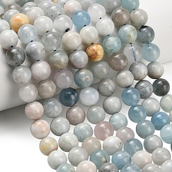 Аквамарин Природные Аквамарин бисер нитей, круглые, сгладить, 9.5~10 мм, отверстие : 1 мм, около 38~39 шт / нитка, 14.96''~15.20'' (38~38.6 см)