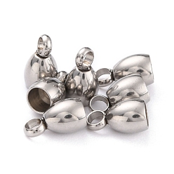 Couleur Acier Inoxydable Résistant au ternissement 202 embouts de cordon en acier inoxydable, couleur inox, 7.8x4.5mm, Trou: 1.8mm, diamètre intérieur: 3 mm