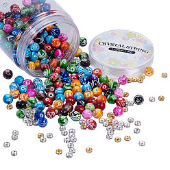Mixed Color DIY Jewelry Set Making, Acrylic Round Beads, Iron Rhinestone Spacer Beads and Elastic Crystal Thread, Mixed Color, 80x72mm