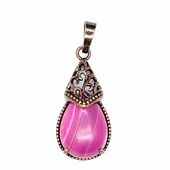 Натуральный Агат Ретро полые подвески из натурального агата, подвески в форме капли с металлической фурнитурой из красной меди, 31x15 мм