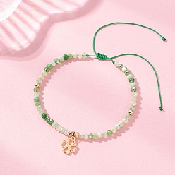 Зеленый 304 подвеска-брелок из нержавеющей стали, Браслет из стеклянных бусин, плетеный из бусин для женщин, зелёные, внутренний диаметр: 1-5/8~2-3/4 дюйм (4.2~7 см), подвеска: 9.5x8 мм.