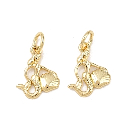 Настоящее золото 18K Латунные подвески, русалка прелести, долговечный, без свинца и без кадмия, стойки покрытие, с целью перехода в кольце, реальный 18 k позолоченный, 13x10.5x1.5 мм, отверстие : 3.3 мм