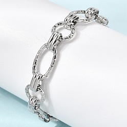 Нержавеющая Сталь Цвет Браслеты из нержавеющей стали с коваными звеньями для женщин, овальные и кольцо, с карабин-лобстерами , цвет нержавеющей стали, 304 дюйм (7.48 см)