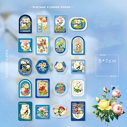 Light Sky Blue 40 Sheets Sticker Pack Time Flies Series Vintage Floral Sticker, DIY Material Decoration Sticker, Light Sky Blue, 70x50mm