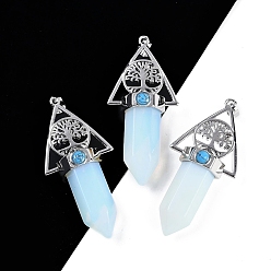 Опал Большие подвески с опалитом и заостренной пулей, стойка покрытие латунь дерево жизни треугольные подвески, платина, без свинца и без кадмия, 56~57x26.5~27x16.5~17 мм, отверстие : 6x4 мм