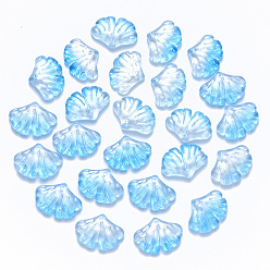 Светло-Голубой Двухцветные прозрачные стеклянные подвески, с блеском порошок, гинкго лист, Небесно-голубой, 15x20x4.5 мм, отверстие : 1.2 мм