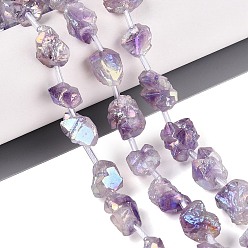 Rainbow Plated Electroplate Raw Rough Natural Amethyst Beads Strands, Nuggets, with Plastic Tube Beads, Rainbow Plated, 4~21x7~16x4~13mm, Hole: 1~1.2mm, about 23~25pcs/strand, 15.35~16.54 inch(39~42cm)