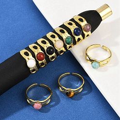 Круглые 316 Кольца-манжеты из нержавеющей стали с натуральными смешанными драгоценными камнями, ионное покрытие (ip), реальный 18 k позолоченный, пайки, круглые, 6.5 мм, регулируемый