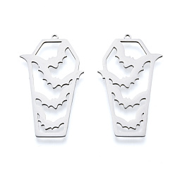 Нержавеющая Сталь Цвет Не тускнеющие подвески на Хэллоуин 201 из нержавеющей стали, лазерная резка, гроб с битой, цвет нержавеющей стали, 45x24x1 мм, отверстие : 1.5 мм