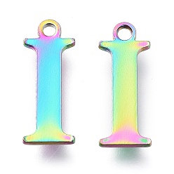 Letter I Ионное покрытие (ip) 304 брелоки из нержавеющей стали, лазерная резка, алфавит, Радуга цветов, letter.i, 12.5x5x0.8 мм, отверстие : 1 мм