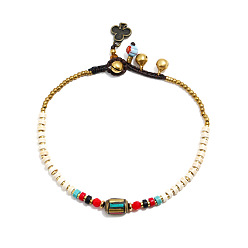 Белый Сплав колонны и окрашенный синтетический бирюзовый heishi плетеные регулируемые браслеты на щиколотку для женщин, античная бронза, белые, 9-1/2 дюйм (240 мм)