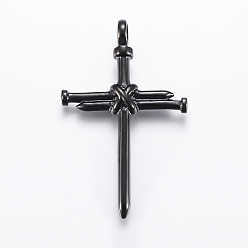 Черный Цвет Металла 304 из нержавеющей стали большие кулоны, крестик, металлический черный , 56x34x8 мм, отверстие : 6 мм