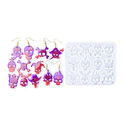 Белый DIY силиконовые формы кулон, формы для литья смолы, череп, белые, 99x117x4.5 мм, отверстие : 2 мм