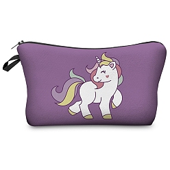 Purple Unicorn Pattern Polyester Waterpoof Makeup Storage Bag, Multi-functional Travel Toilet Bag, Clutch Bag with Zipper for Women, Purple, 22x13.5cm