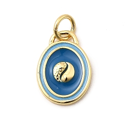 Королевский синий Латунь эмаль прелести, долговечный, без свинца и без кадмия, с целью перехода в кольце, овал с шармом инь-ян, реальный 18 k позолоченный, стойки покрытие, королевский синий, 14x10.5x2 мм, отверстие : 3.5 мм