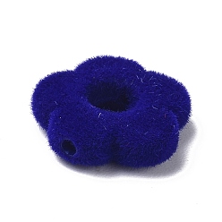 Dark Blue Flocky Resin Beads, Flower, Dark Blue, 14x15x4mm, Hole: 1.4mm