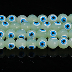 Светло-зеленый Ручной сглаза бусины бисер нитей, круглые, светло-зеленый, 8 мм, около 47 шт / нитка