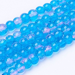 Dodger Blue Spray Painted Crackle Glass Beads Strands, Round, Dodger Blue, 4mm, Hole: 1.1~1.3mm, about 200pcs/strand, 31.4 inch