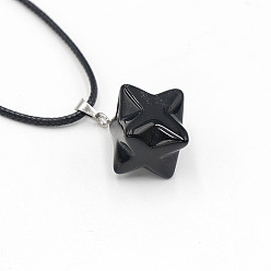 Обсидиан Подвеска из натурального обсидиана в форме звезды, ожерелье из черного шнура из искусственной кожи, со сплавочной фурнитурой, платина, 19.69 дюйм (50 см)