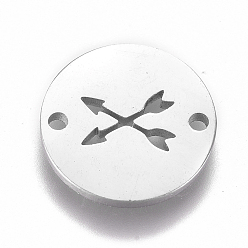 Stainless Steel Color Tarnish Resistant 304 Stainless Steel Links connectors, Flat Round with Double Arrow, Stainless Steel Color, 12x1mm, Hole: 1.2mm