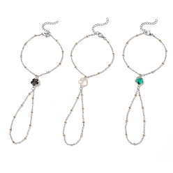 Платиновый & Золотой 3шт. 304 набор браслетов из цепей из нержавеющей стали, украшения из сплава стекла и цветов для женщин, платиной и золотом, 7-3/8 дюйм (18.8 см)