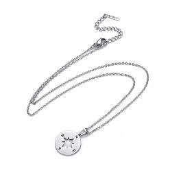 Stainless Steel Color Non-Tarnish 304 Stainless Steel Cable Chains Pendant Necklaces, with Lobster Claw Clasps, Compass, Stainless Steel Color, 18.3 inch(46.5cm), 1~1.5mm