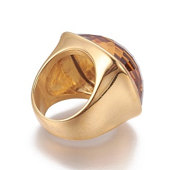 Goldenrod Ion Plating(IP) 304 Stainless Steel Finger Rings, with Faceted Glass, Goldenrod, Size 6~9, 16~19mm