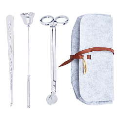 Platinum Iron Candle Making Tools Set, with Wick Scissor, Wick Hook, Extinction Hood, with Felt Foldable Storage Bags, Platinum, Wick Scissor: 18x5.6x4cm, Wick Hook: 20x1.7x0.1cm, Extinction Hood: 23x3.9cm
