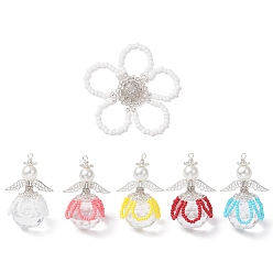 (52) Непрозрачная лаванда 2шт 2 стили стеклянные бусины подвески, цветок и ангел, с крылом из сплава и стеклянными круглыми бусинами из жемчуга, окрашенными в технике выпекания, разноцветные, 38x6 мм, отверстие : 2 мм