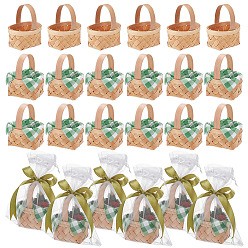 Pink Bamboo Weaving Basket Mini Model, Micro Landscape Dollhouse Accessories, with Paper Tissue & Polyester Ribbon & Organza Gift Bags, Pink, 103x85x61mm, Inner Diameter: 77.5x48mm, 24pcs