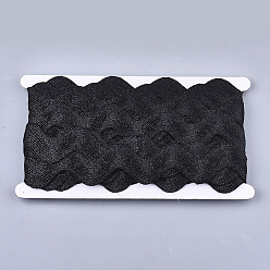 Black Polyester Ribbons, Wave Shape, Black, 1-1/2 inch(38mm)~1-5/8 inch(40mm), 10Yard/card