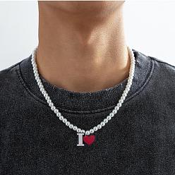 Letter I ПВХ кулон с инициалом, пластиковые жемчужины, круглые бусины, ожерелья для женщин и мужчин, платина, белые, Буква "i", 17.72 дюйм (45 см)