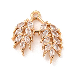 Другие Латунные микропаве прозрачные подвески с фианитом, золотой свет, цвет пшеницы, 17x15x2.5 мм, отверстие : 1.3 мм