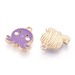 Средний Фиолетовый Экологически чистые подвески из цинкового сплава, с эмалью, без кадмия, без никеля и без свинца, форма осьминога, золотой свет, средне фиолетовый, 16x15~16x2 мм, отверстие : 1.8 мм