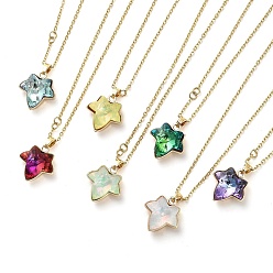 Mixed Color Maple Leaf Glass Pendant Necklaces, with Light Gold Brass Cable Chains, Mixed Color, 16.30 inch(41.4cm)