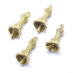 Raw(Unplated) Brass Beads, Dorje Vajra for Buddha Jewelry, with Bell, Lead Free & Cadmium Free & Nickel Free, Raw(Unplated), 38x15x15mm, Hole: 3mm