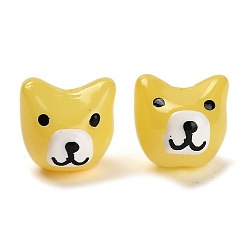 Желтый Выпечка окрашенные стеклянные бусины, с эмалью, собака, желтые, 14~14.5x14.5x14~14.5 мм, отверстие : 1.4 мм