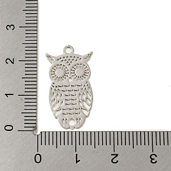 Platinum Rack Plating Brass Hollow Out Connector Charms, Long-Lasting Plated, Owl Etched Metal Embellishments, Platinum, 24x13x0.3mm, Hole: 1.8mm