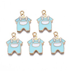 Небесно-голубой Подвески из эмали и сплава, без кадмия, без никеля и без свинца, золотой свет, одежда, голубой, 21.5x15.5x1.5 мм, отверстие : 1.8 мм