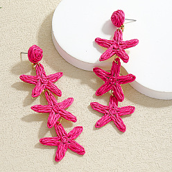 Темно-Розовый Серьги-гвоздики из сплава рафии в виде морских звезд, золотые, темно-розовыми, 89x30 мм