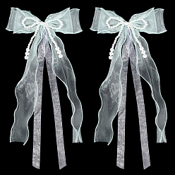 Светло-голубой Кружевные броши-бантики для одежды, с пластиковой жемчужины, светло-голубой, 470x185x19 мм