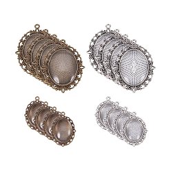 Mixed Color DIY Pendant Sets, with Alloy Pendant Cabochon Settings and Glass Cabochons, Oval, Mixed Color, Glass: 25~40x18~30x7~8mm, Pendant: 40~61x30~47x1.5~2mm, Tray: 25x18/40x30mm, Hole: 2~3mm