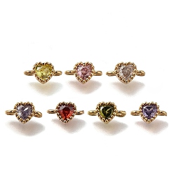 (52) Непрозрачная лаванда Стойка покрытие латунь кубический цирконий сердце звенья соединительные подвески, долговечный, без кадмия, без никеля и без свинца, реальный 18 k позолоченный, разноцветные, 9x5x3.5 мм, отверстие : 1.2 мм