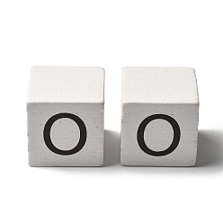 Letter O Древесина европейского бисера, бусины с большим отверстием, куб с письмом, Письмо O, 30.5x30.5x29.5~30.5 мм, отверстие : 5 мм