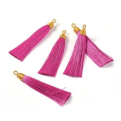 Фуксиновый Нейлоновые кисточки большие подвески, с железной фурнитурой, золотые, красно-фиолетовые, 86x9.5 мм, отверстие : 3x5 мм