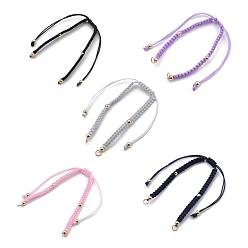 Mixed Color Braided Nylon Bracelet Making, with 304 Stainless Steel Open Jump Rings and Round Brass Beads, Golden, Mixed Color, Single Chain Length: about 6-1/8 inch(15.4cm)